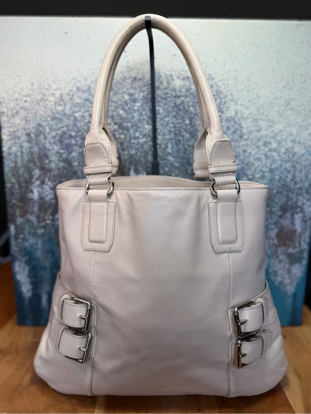 Cole Haan 2010s Classic Cream Leather Tote Shoulder Bag (VGUC)